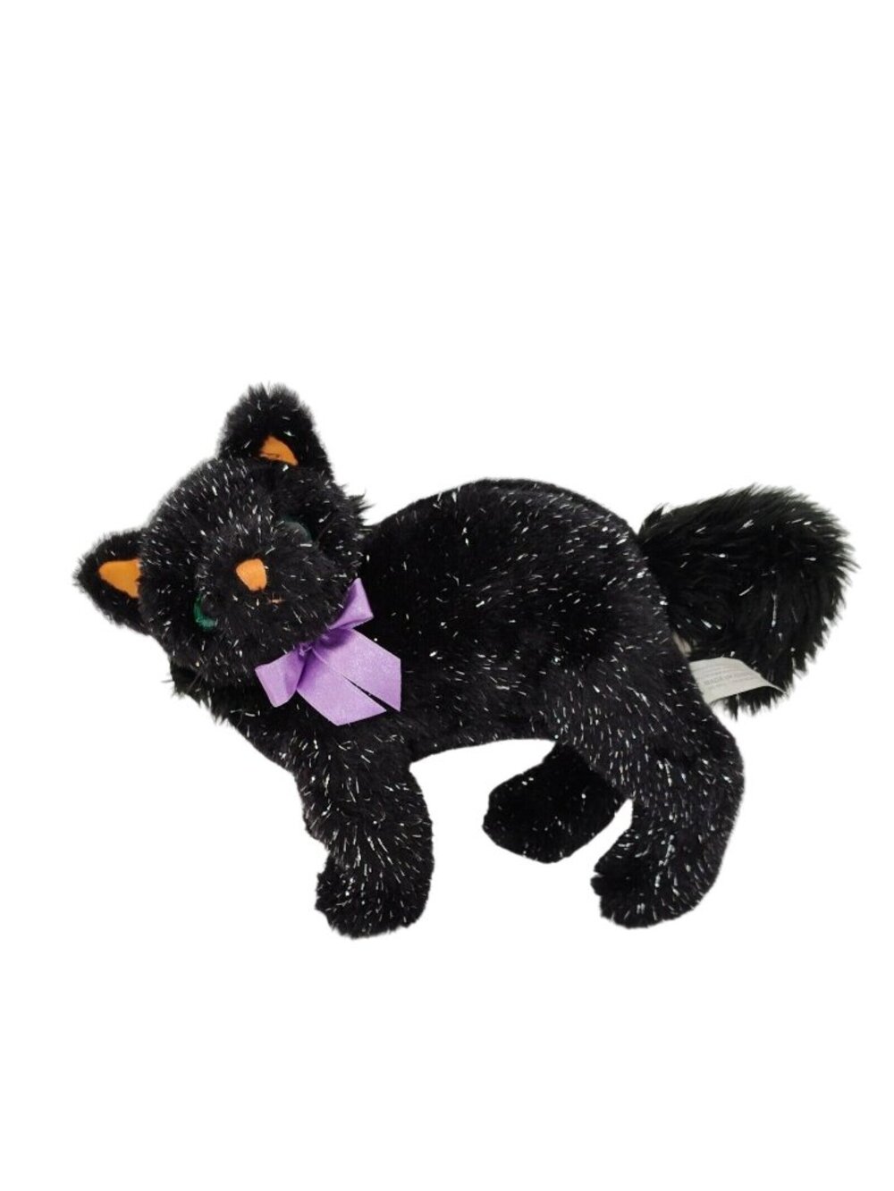 Galerie Au Chocolat Halloween Black Cat Purple Bow Silver Metallic 7.5 x 11"